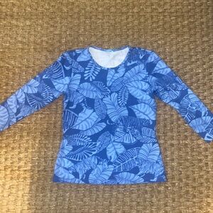 J McLaughlin Catalina Cloth 3/4 Crew neck shirt tiger/palm, light/dark blue Sz S